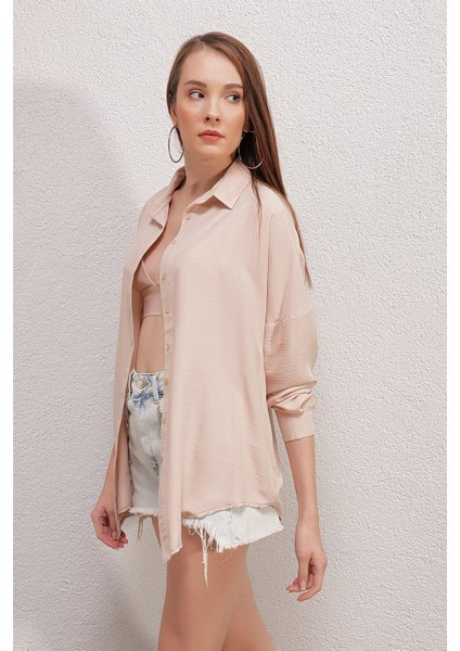 20153 Oversize Gömlek - Bej fırsatları