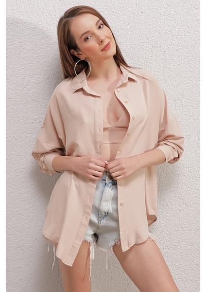 20153 Oversize Gömlek - Bej indirimleri