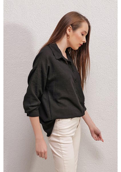 20153 Tek Cepli Oversize Gömlek - Siyah fiyatları