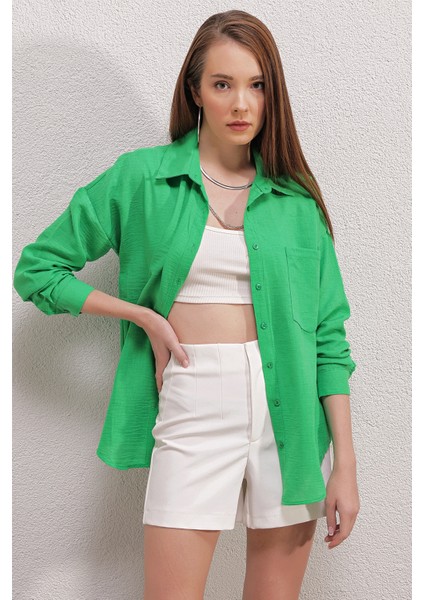 20153 Tek Cepli Oversize Gömlek - Yeşil modelleri