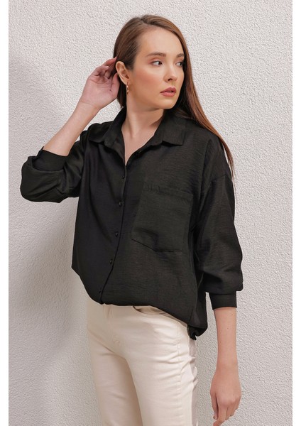 20153 Tek Cepli Oversize Gömlek - Siyah modelleri