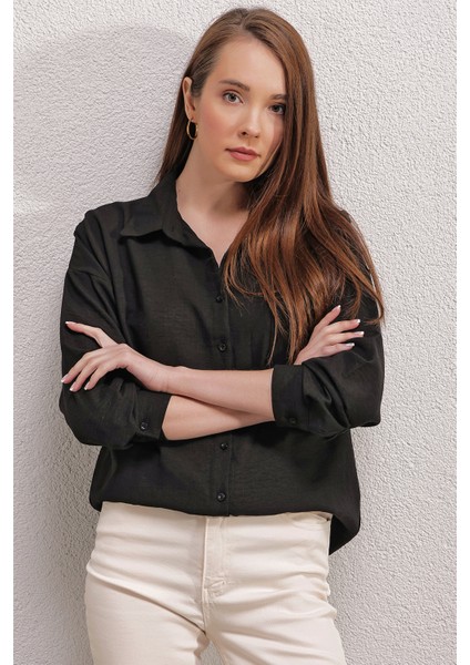 20153 Tek Cepli Oversize Gömlek - Siyah indirimleri