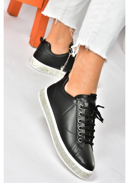 Siyah Taş Detaylı Kadın Spor Ayakkabı Sneakers P820251009 modelleri