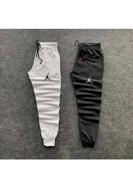 Unisex Gri-Siyah Jordan Dar Kesim Slim Fit Eşofman Altı 2'li