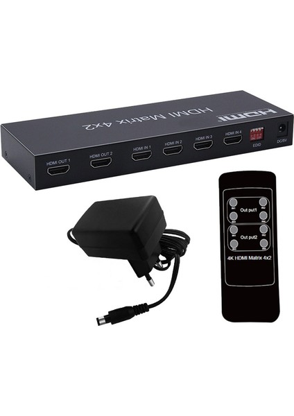 HDMI 4K 3D matrix 4x2 kumandalı 4 in 2 out switch-splitter