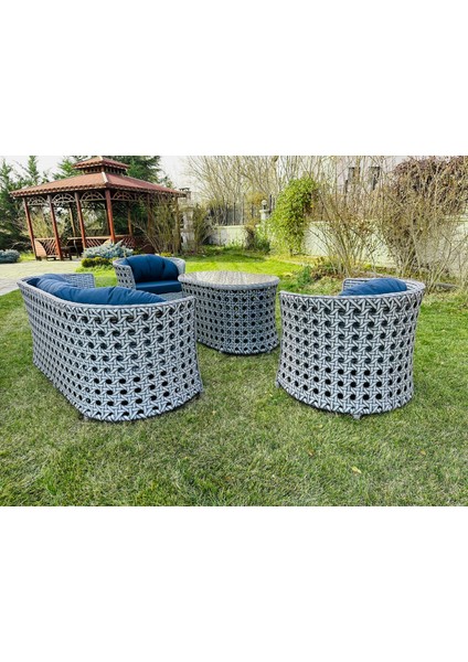 Monalin Home Garden Comfort 5 Kişilik Rattan El Örgüsü Bahçe & Balkon & Teras Lüks Oturma Grubu Minderli & Camlı & Masalı Oturma Takımı