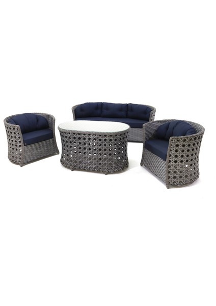 Monalin Home Garden Comfort 5 Kişilik Rattan El Örgüsü Bahçe & Balkon & Teras Lüks Oturma Grubu Minderli & Camlı & Masalı Oturma Takımı