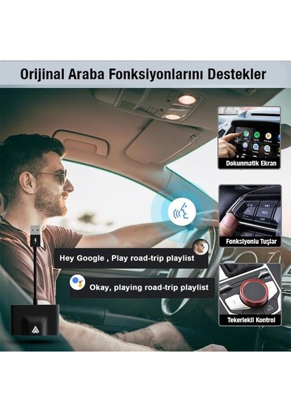 Polham Araç Içi Android Cihazlar Için Kablosuz Android Multimedya Carplay Adaptörü,wireless Çevirici