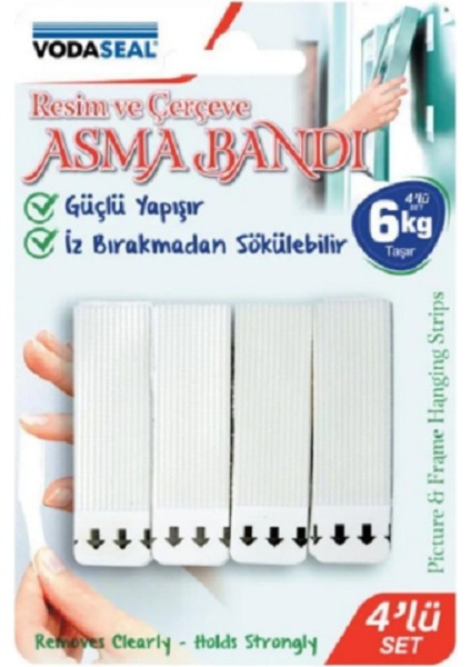 Vodasel Resim ve Çerçeve Asma Bandı 4'lü Set 6kg Taşır
