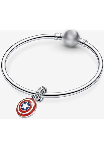 925 Ayar Gümüş Marvel The Avengers Captain America Shield Sallantılı Charm