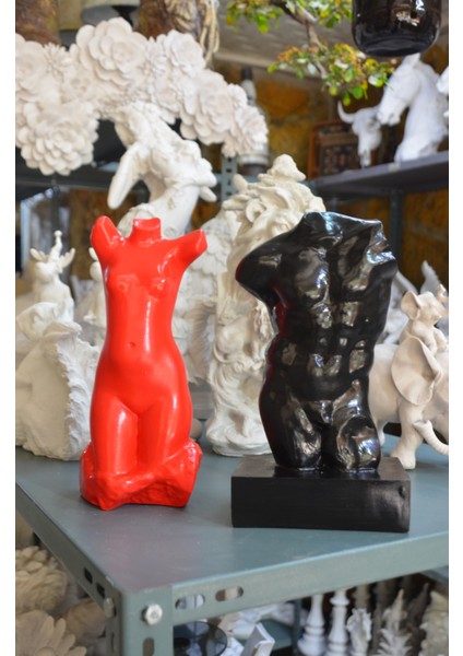 Erkek ve Kadın Tors Heykeli, Sevgili Büst, Kırmızı ve Siyah Tors