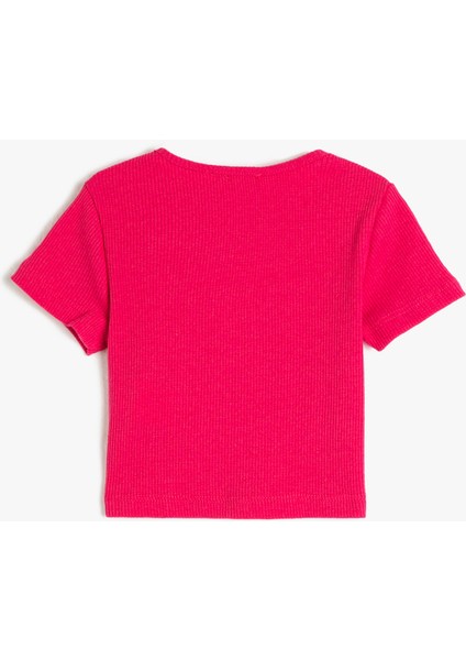Crop Tişört Kısa Kollu Baskılı Bisiklet Yaka Fitilli fiyatları