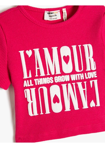 Crop Tişört Kısa Kollu Baskılı Bisiklet Yaka Fitilli modelleri