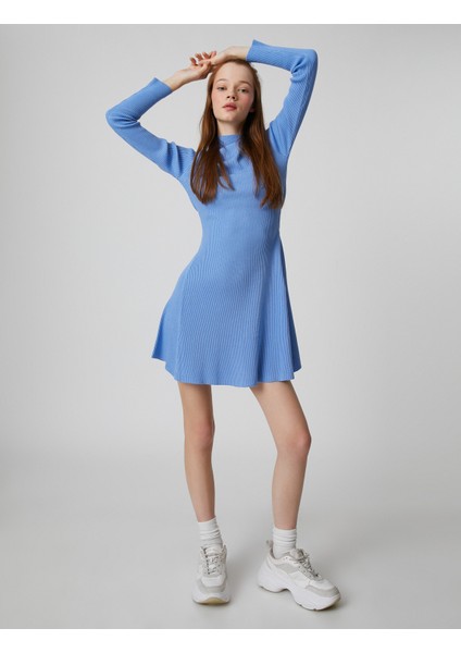 Triko Elbise Uzun Kollu Dik Yaka Fitilli fiyatları