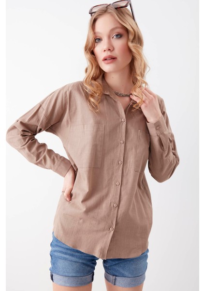 Basic Oversize Önden Cepli Gömlek
