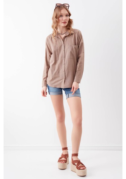 Basic Oversize Önden Cepli Gömlek