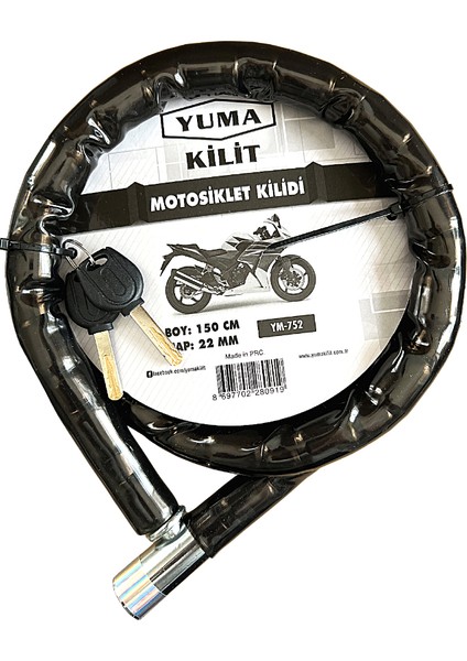 Yuma Kilit Yuma Motorsiklet Kilidi Anahtarlı Körüklü Siyah ( Boy : 150CM-ÇAP : 22MM )