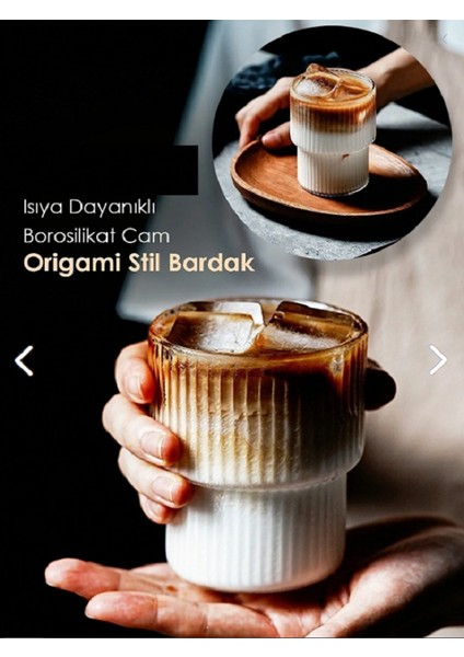 ( 4 Adet ) Isıya Dayanıklı Origami Stil Bardak 300 ml ( 1,5 Su Bardağı Hacim)