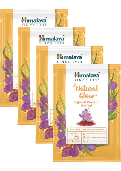 Aydınlatıcı Kağıt Maske, Safran, C Vitamini, Hyaluronik Asit, %100 Pamuk, Tüm Ciltler, 30 gr 4 Adet