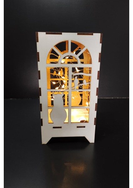 Lazer Kesim Masa Lambası Mini Özel Tasarım Ahşap Abajur Masa Süsü Pilli Peri LED