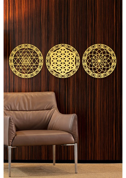 Yaşam Çiçeği,sri Yantra, Torus 3 Lü Set Duvar Dekoru Tablo fırsatları