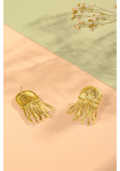 Artisan Jellyfish Denizanası Detaylı Altın Kaplama Küpe