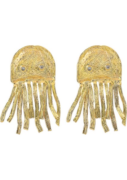 Artisan Jellyfish Denizanası Detaylı Altın Kaplama Küpe