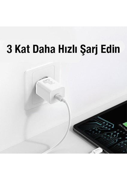 30W Type-C Girişli Ultra Hızlı iPhone 14-13-12-11-Ipad Air-Mini Uyumlu Şarj Aleti Adaptör Başlık