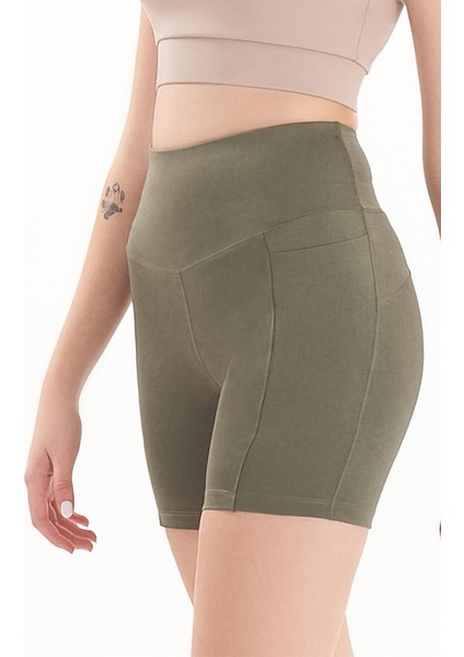 Kadın Yüksek Bel Toparlayıcı Çift Cepli Biker Şort Kısa Spor Tayt 7109 modelleri