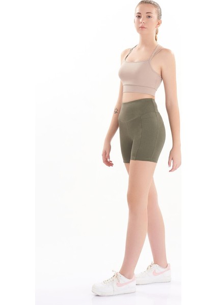 Kadın Yüksek Bel Toparlayıcı Çift Cepli Biker Şort Kısa Spor Tayt 7109 fırsatları