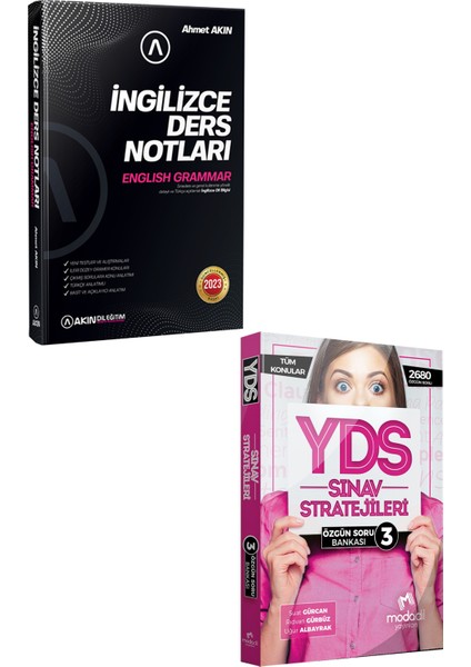 Akın Dil 2023 Akın Dil Ingilizce Ders Notları+Modadil YDS Sınav Stratejileri 3 Özgün Soru Bankası