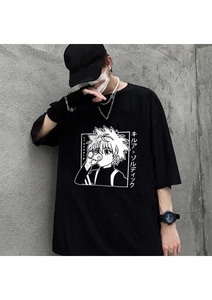 Hunter X Hunter Killua Baskılı Siyah Oversize T-Shirt