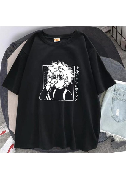 Hunter X Hunter Killua Baskılı Siyah Oversize T-Shirt fiyatları