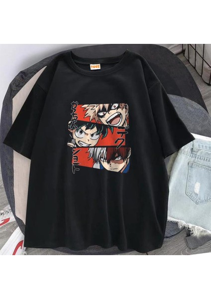My Hero Academia Collage Baskılı Siyah Oversize T-Shirt fiyatları