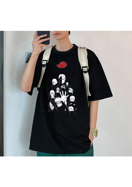 Naruto Uchihas Baskılı Siyah Oversize T-Shirt