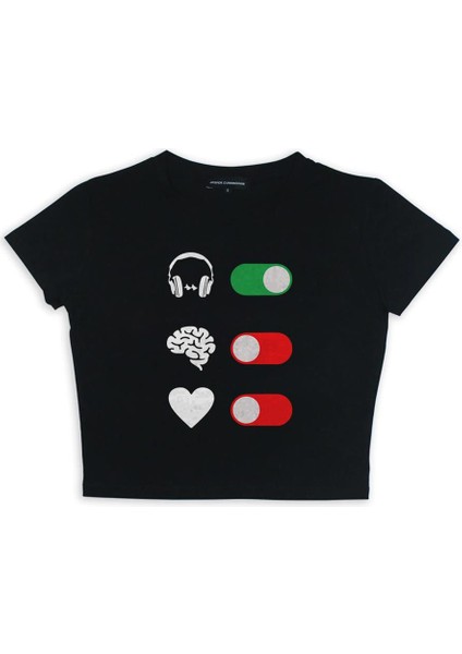 Yes Music No Some Things Baskılı Siyah Crop fiyatları