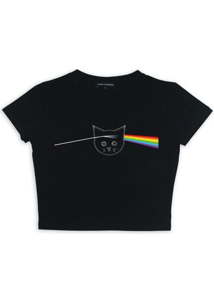Pink Floyd Cat Baskılı Siyah Crop fiyatları