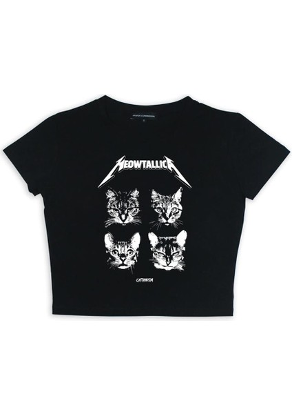 Meow'Tallica Baskılı Siyah Crop fiyatları