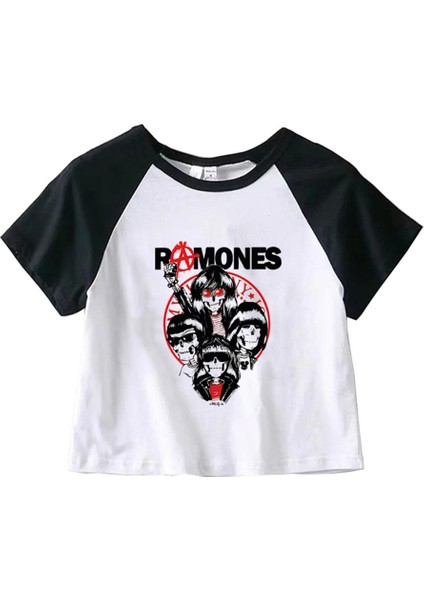 Ramones Logo & Artists Baskılı Reglan Kol Beyaz Crop fiyatları
