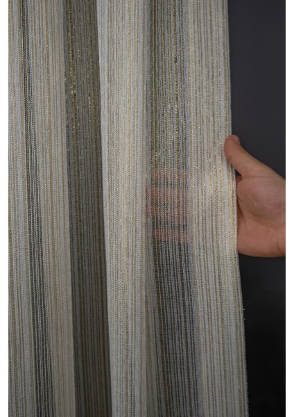 Taç Altın Çizgili 1/2 Seyrek Pile Tül Perde Tek Kanat - 100 x 250 cm fiyatları