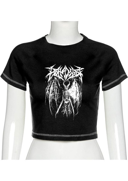 Gothic Harajuku Fashion Winged Skeleton Yarım Kadın T-Shirt modelleri