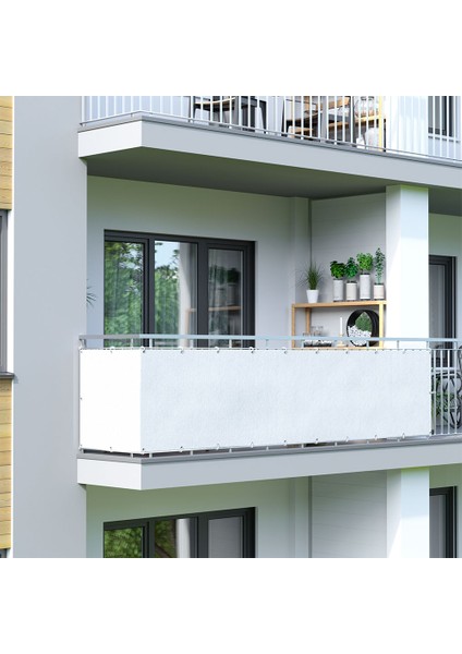 Tentecim Pergola Gölgelendirme 5 Metre x 65 Cm Beyaz Renk Balkon Demiri Brandası Gölgelik Çadırı Su Geçirmez (Bağlama Aparatı ile)