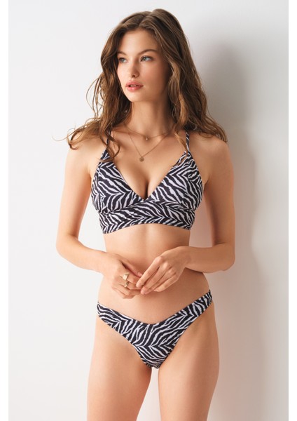 Crush Sırtı Çapraz Üçgen Büstier Bikini Tek Üst Zebra 239100-D