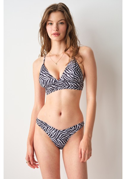 Crush Sırtı Çapraz Üçgen Büstier Bikini Tek Üst Zebra 239100-D
