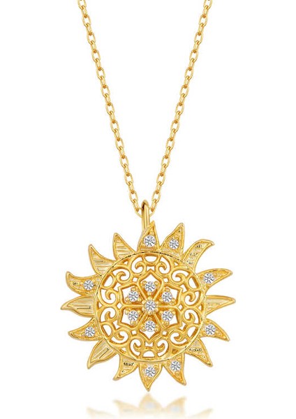 Gümüş Gold Güneş Kadın Kolye