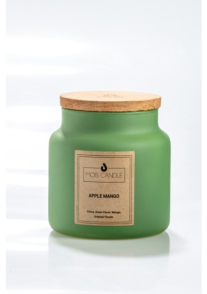 Apple Mango Kokulu - 3 Fitilli Mat Yeşil Ahşap Kapaklı Kavanoz Mum - 700 gr fiyatları