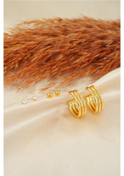 Kadın Özel Tasarım Zirkon Taşlı Oval 6'lı Küpe Seti fiyatları