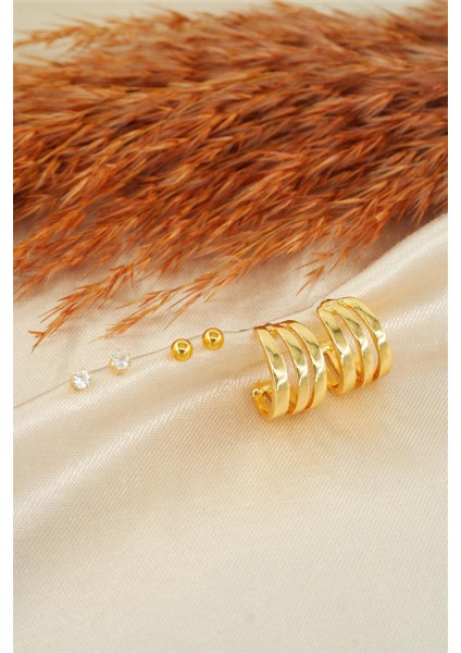 Kadın Özel Tasarım Zirkon Taşlı Oval 6'lı Küpe Seti fiyatları