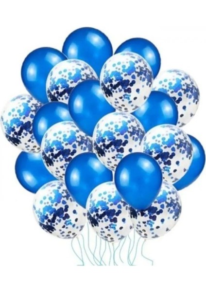 Mavi Konfetili Balon Seti 20 Adet