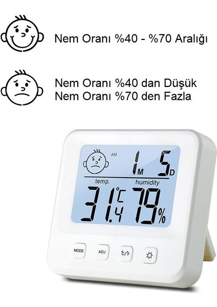 Dijital LCD Masaüstü Saat Sıcaklık Nem Konfor Alarm LED Işıklı Mini Saat